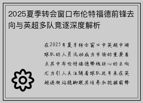 2025夏季转会窗口布伦特福德前锋去向与英超多队竞逐深度解析 2025夏季转会窗口布伦特福德前锋去向与英超多队竞逐深度解析